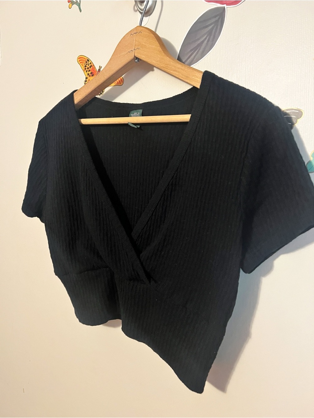 wild fable Black Ribbed V-Neck Crop Top